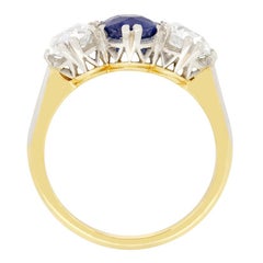 Edwardian 1.30 Carat Sapphire and Diamond Three Stone Ring, circa 1910s
