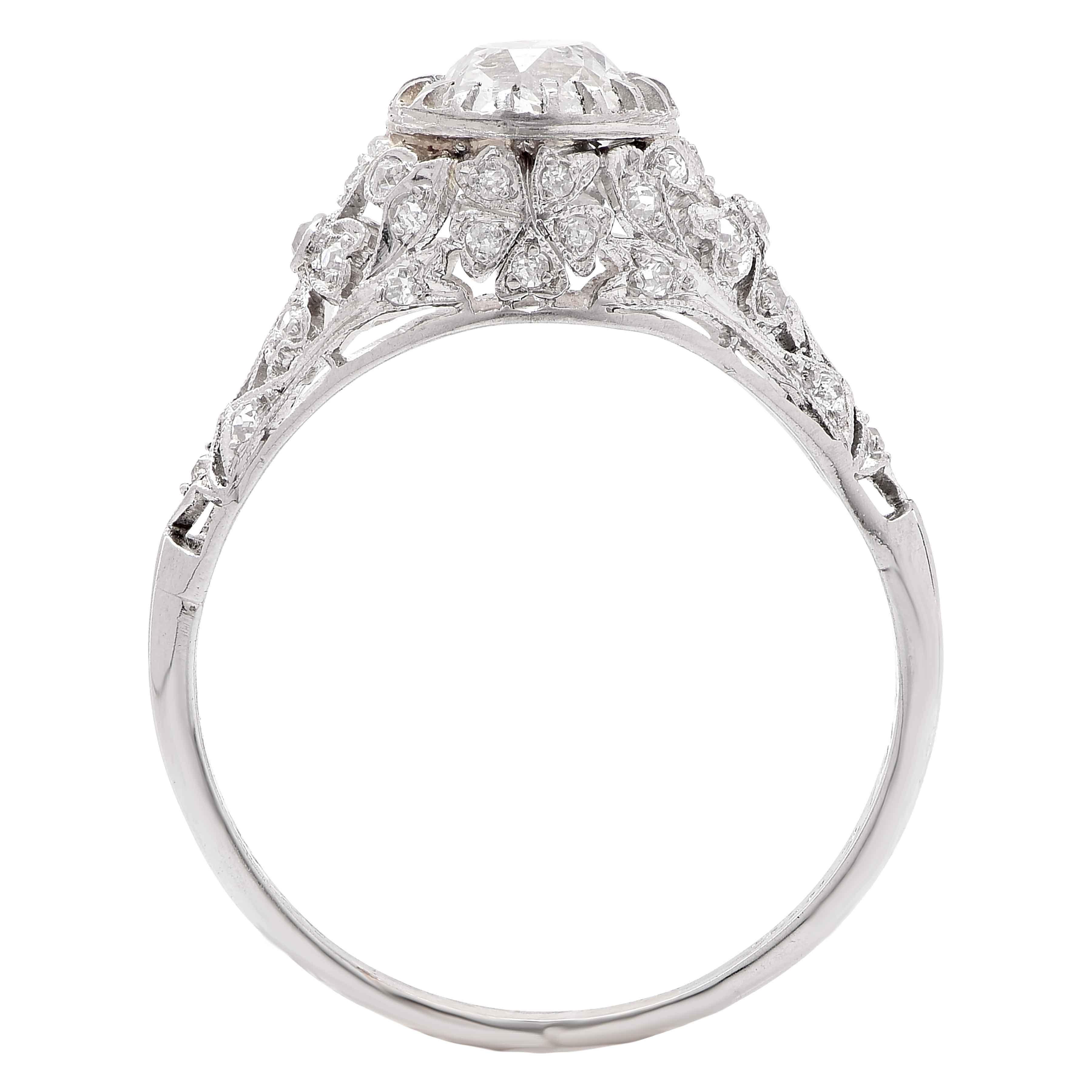 Women's or Men's Edwardian 1.31 Carat GIA Certified Old Mine Cut Diamond Platinum Engagement Ring For Sale