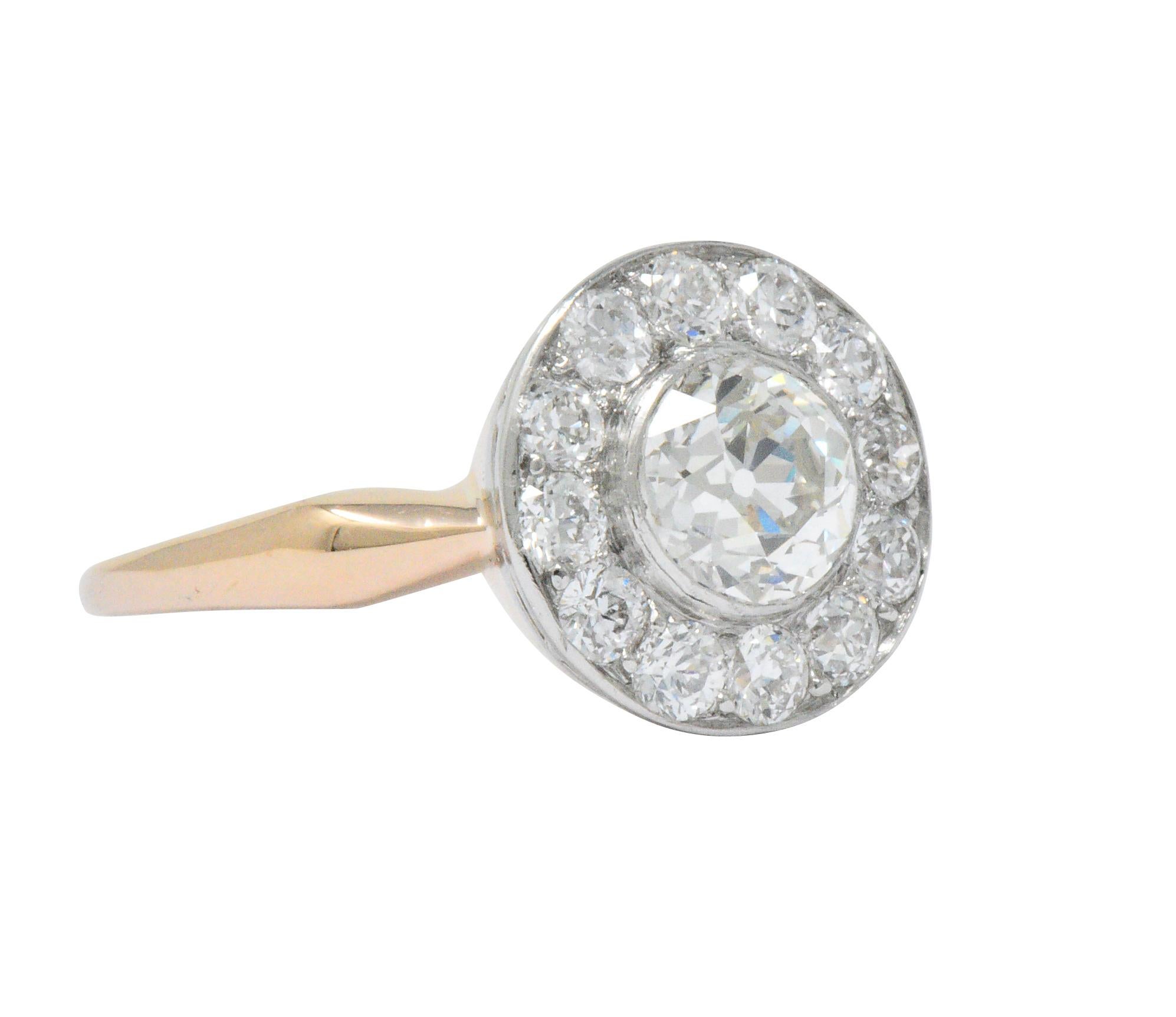 Old European Cut Edwardian 1.35 Carat Diamond Platinum-Topped 14 Karat Rose Gold Engagement Ring