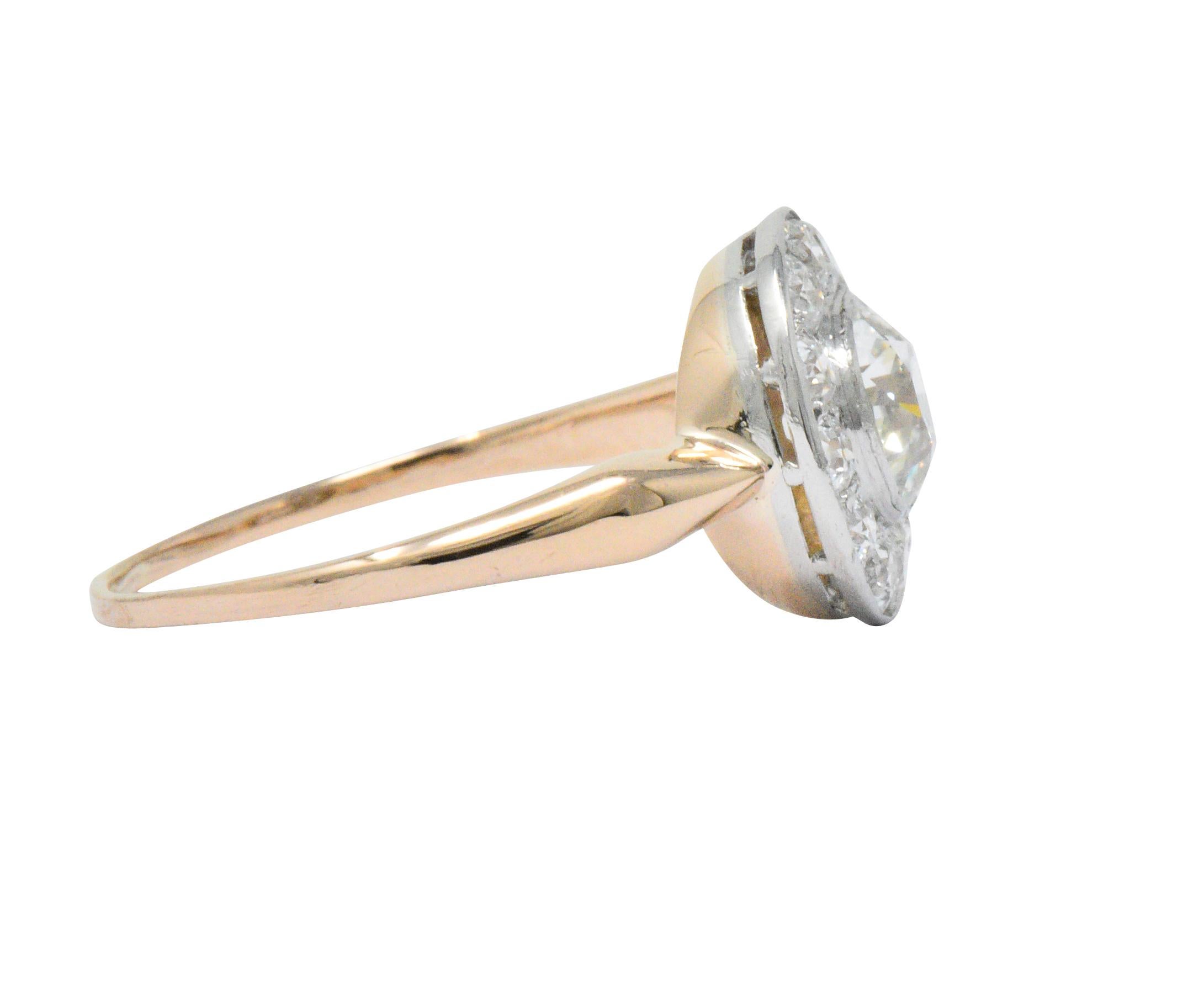 Edwardian 1.35 Carat Diamond Platinum-Topped 14 Karat Rose Gold Engagement Ring In Excellent Condition In Philadelphia, PA