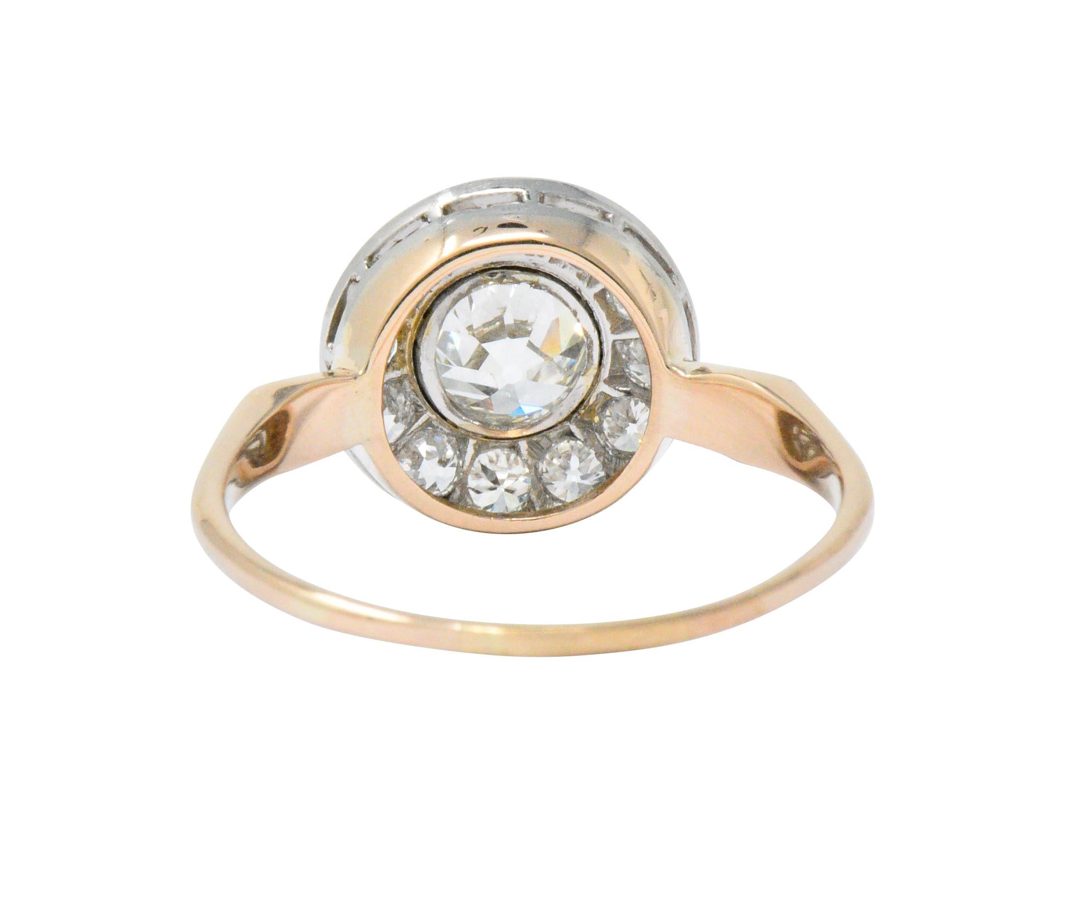 Women's or Men's Edwardian 1.35 Carat Diamond Platinum-Topped 14 Karat Rose Gold Engagement Ring