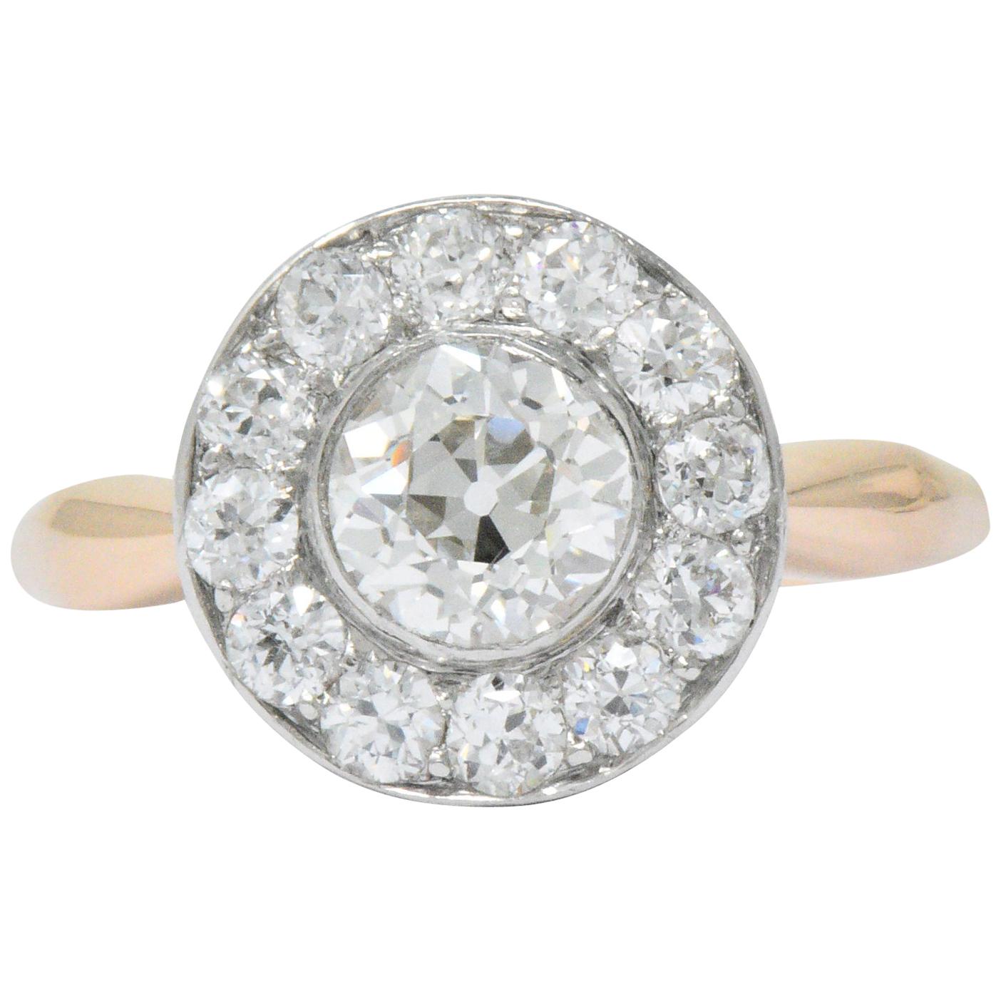 Edwardian 1.35 Carat Diamond Platinum-Topped 14 Karat Rose Gold Engagement Ring