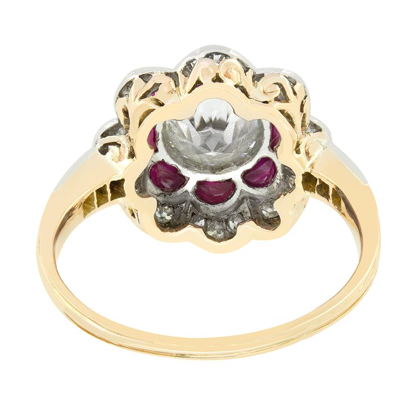 Edwardianischer target-Ring, 1,35 Karat Diamant und Rubin, ca. 1910er Jahre im Zustand „Gut“ im Angebot in London, GB