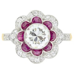 Edwardian 1.35ct Diamond and Ruby Target Ring, c.1910s