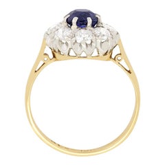 Edwardian 1.35ct Sapphire and Diamond Cluster Ring, c.1910s