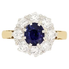 Edwardian 1.35ct Sapphire and Diamond Cluster Ring, c.1910s