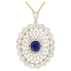 Antique Edwardian 1.35 Carat Sapphire and Diamond Pendant, C.1910s