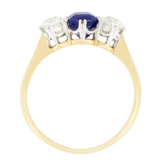 Edwardian 1.35ct Sapphire and Diamond Trilogy Ring, c.1910s