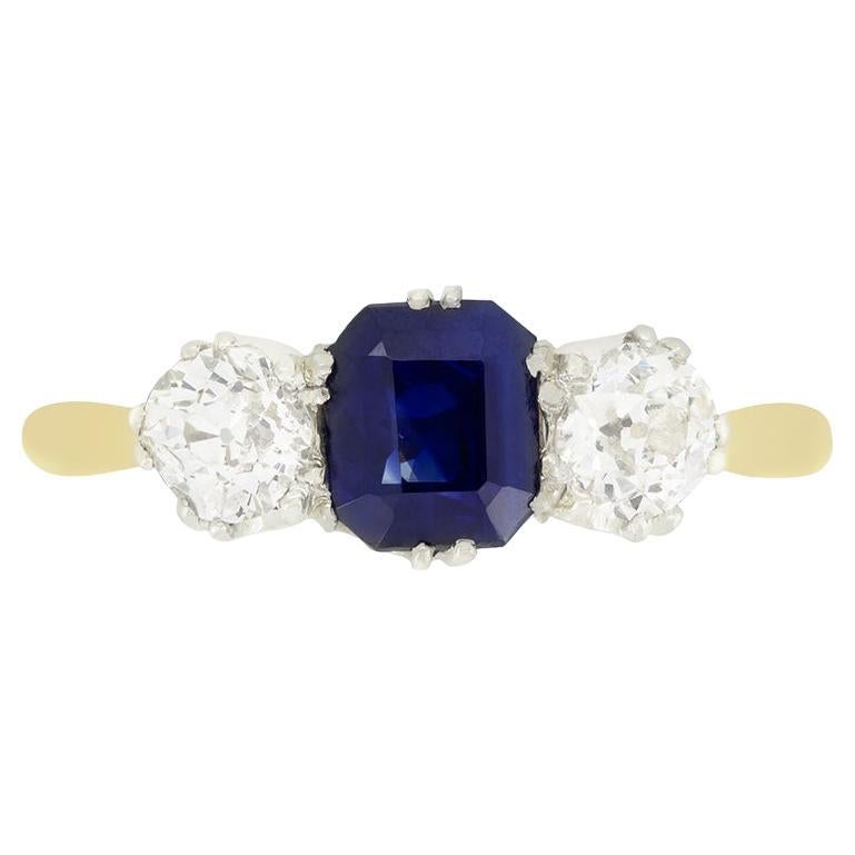 Edwardian 1.35ct Sapphire and Diamond Trilogy Ring, c.1910s For Sale