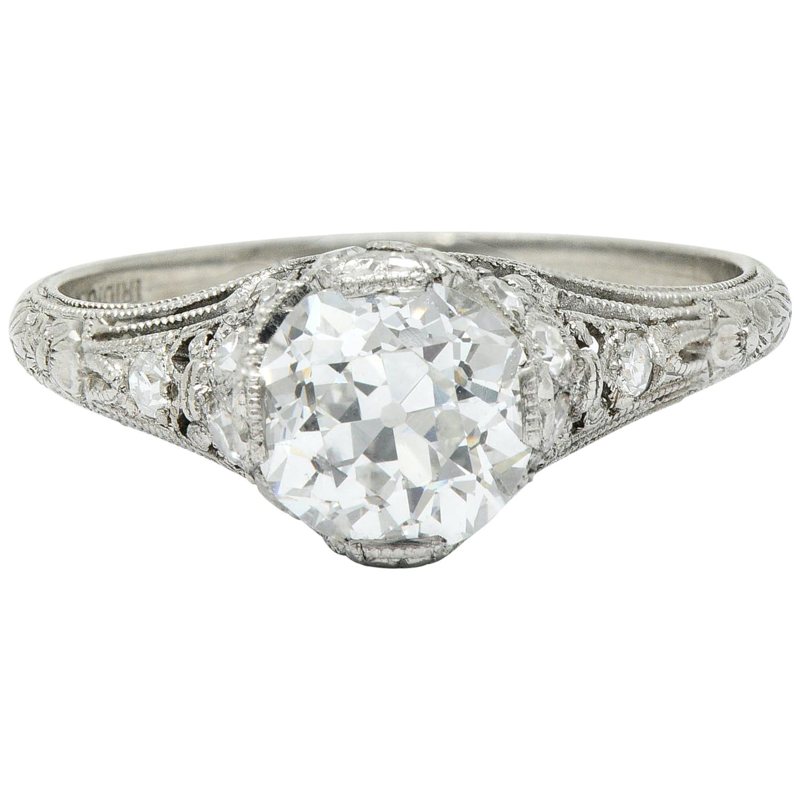 Edwardian 1.36 Carat Diamond Platinum Engagement Ring GIA
