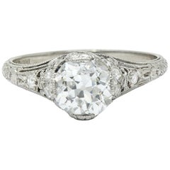 Edwardian 1.36 Carat Diamond Platinum Engagement Ring GIA