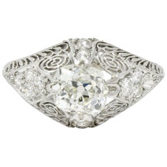 Antique Edwardian 1.36 Carat Old Mine Diamond Platinum Engagement Ring GIA