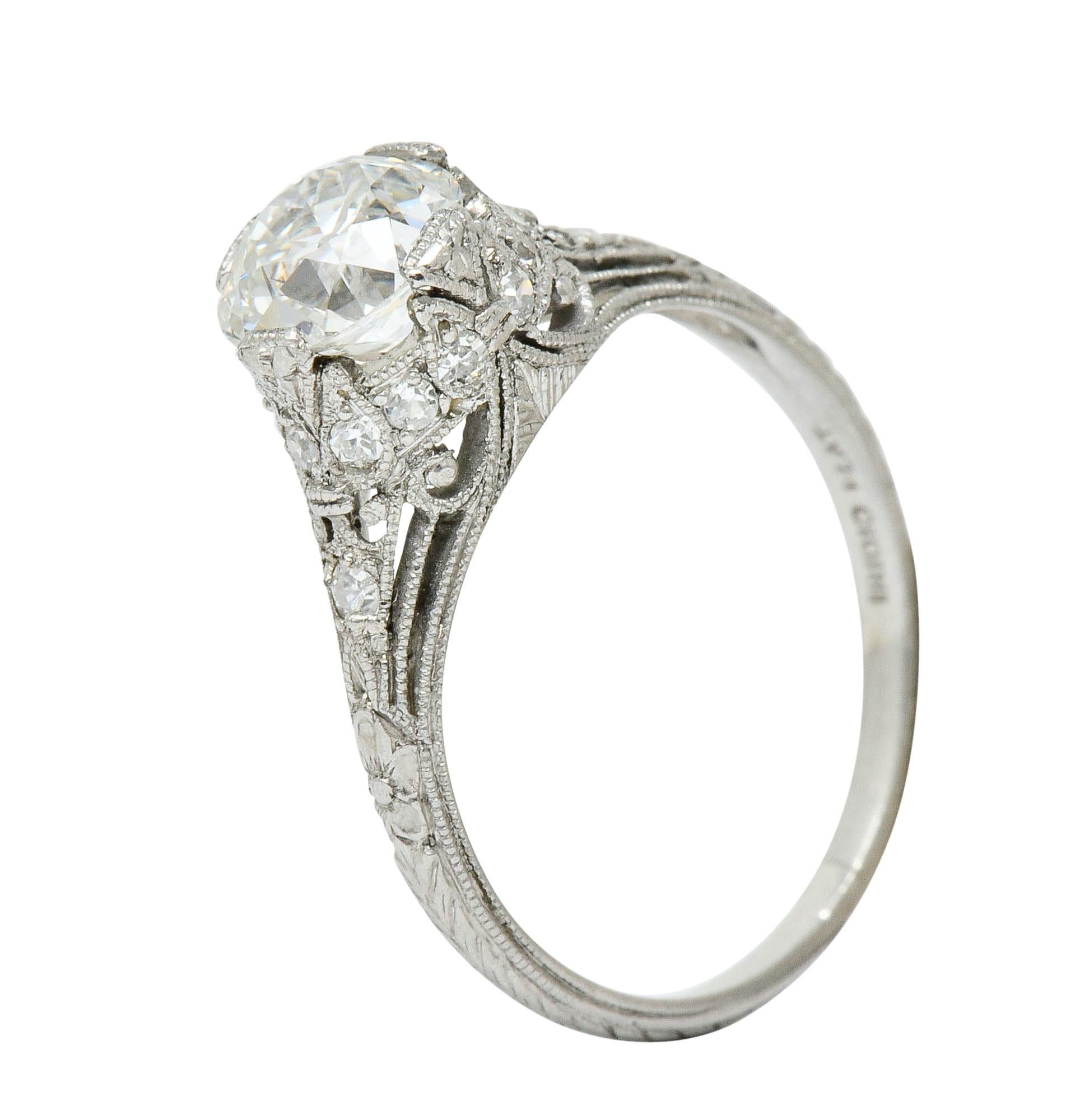 Edwardian 1.36 Carat Diamond Platinum Engagement Ring GIA 5
