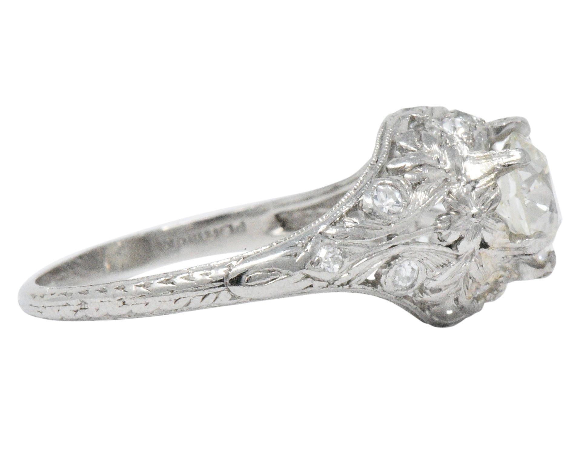 Edwardian 1.36 Carat Diamond Platinum Engagement Ring GIA In Excellent Condition In Philadelphia, PA