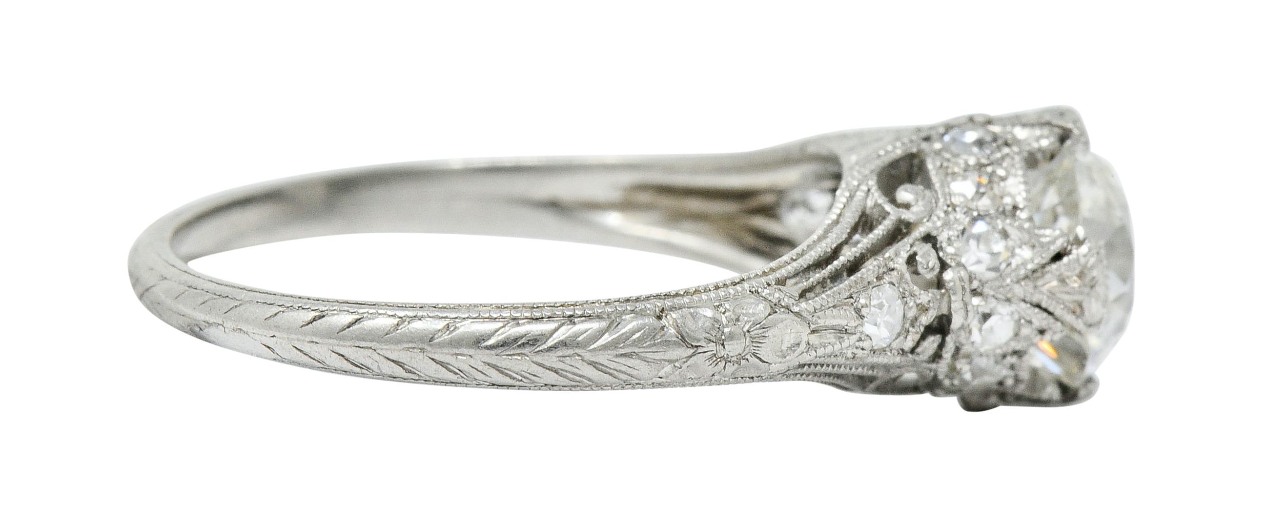 Old European Cut Edwardian 1.36 Carat Diamond Platinum Engagement Ring GIA