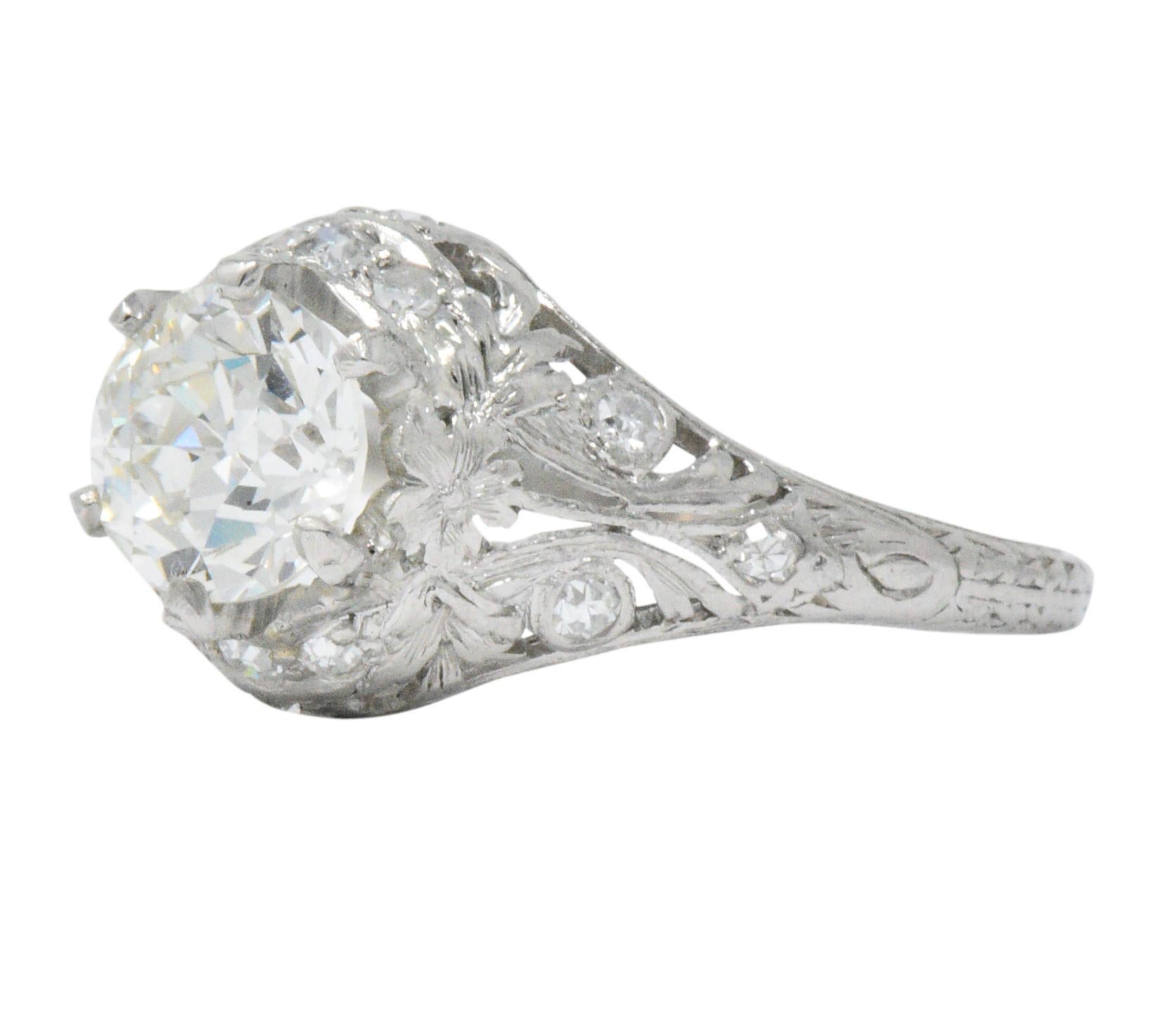 Women's or Men's Edwardian 1.36 Carat Diamond Platinum Engagement Ring GIA