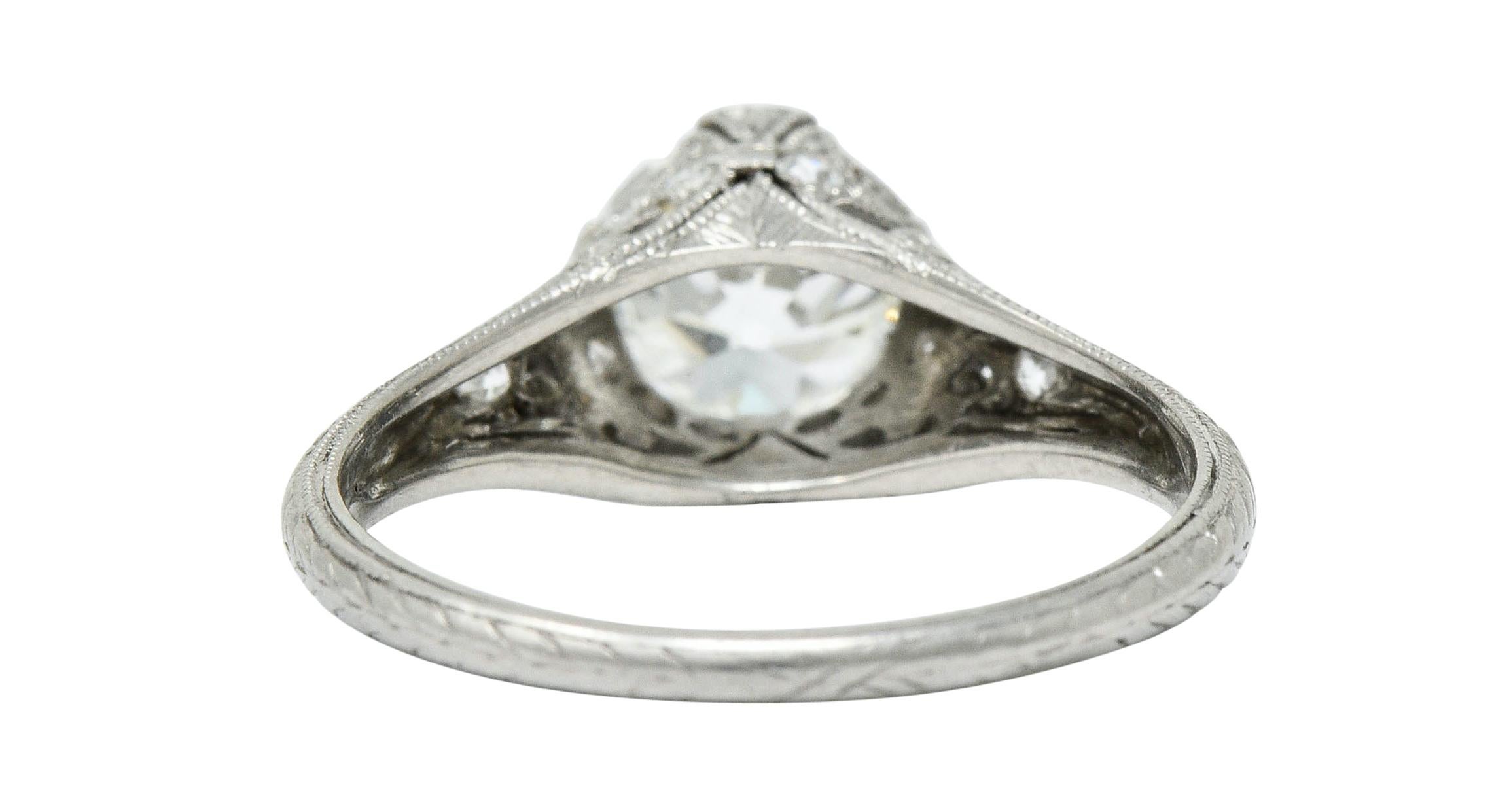 Edwardian 1.36 Carat Diamond Platinum Engagement Ring GIA In Excellent Condition In Philadelphia, PA