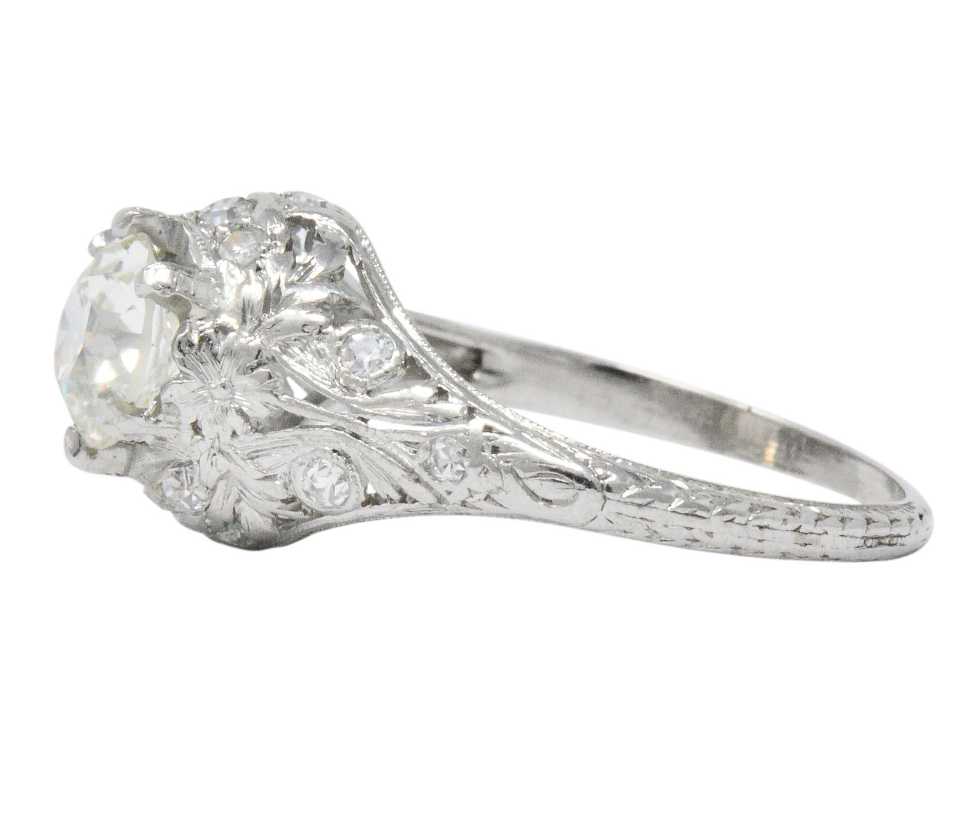 Edwardian 1.36 Carat Diamond Platinum Engagement Ring GIA 1