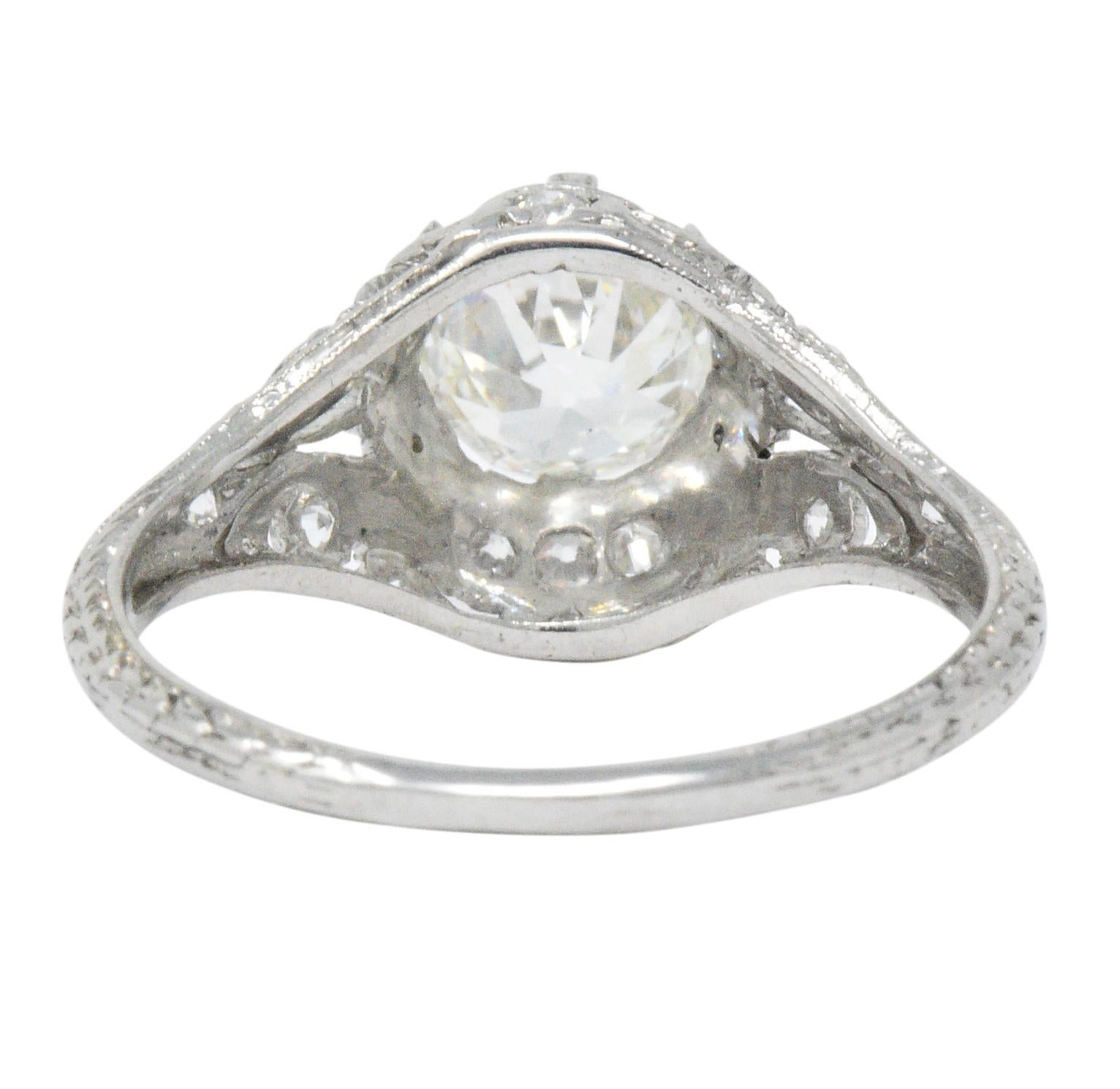 Edwardian 1.36 Carat Diamond Platinum Engagement Ring GIA 2