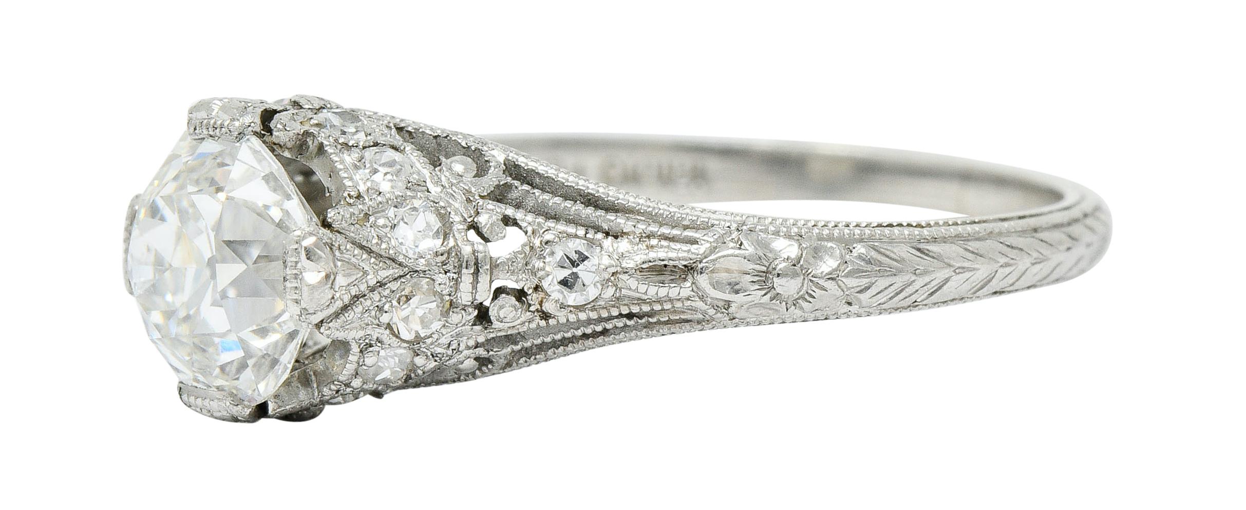 Edwardian 1.36 Carat Diamond Platinum Engagement Ring GIA 1