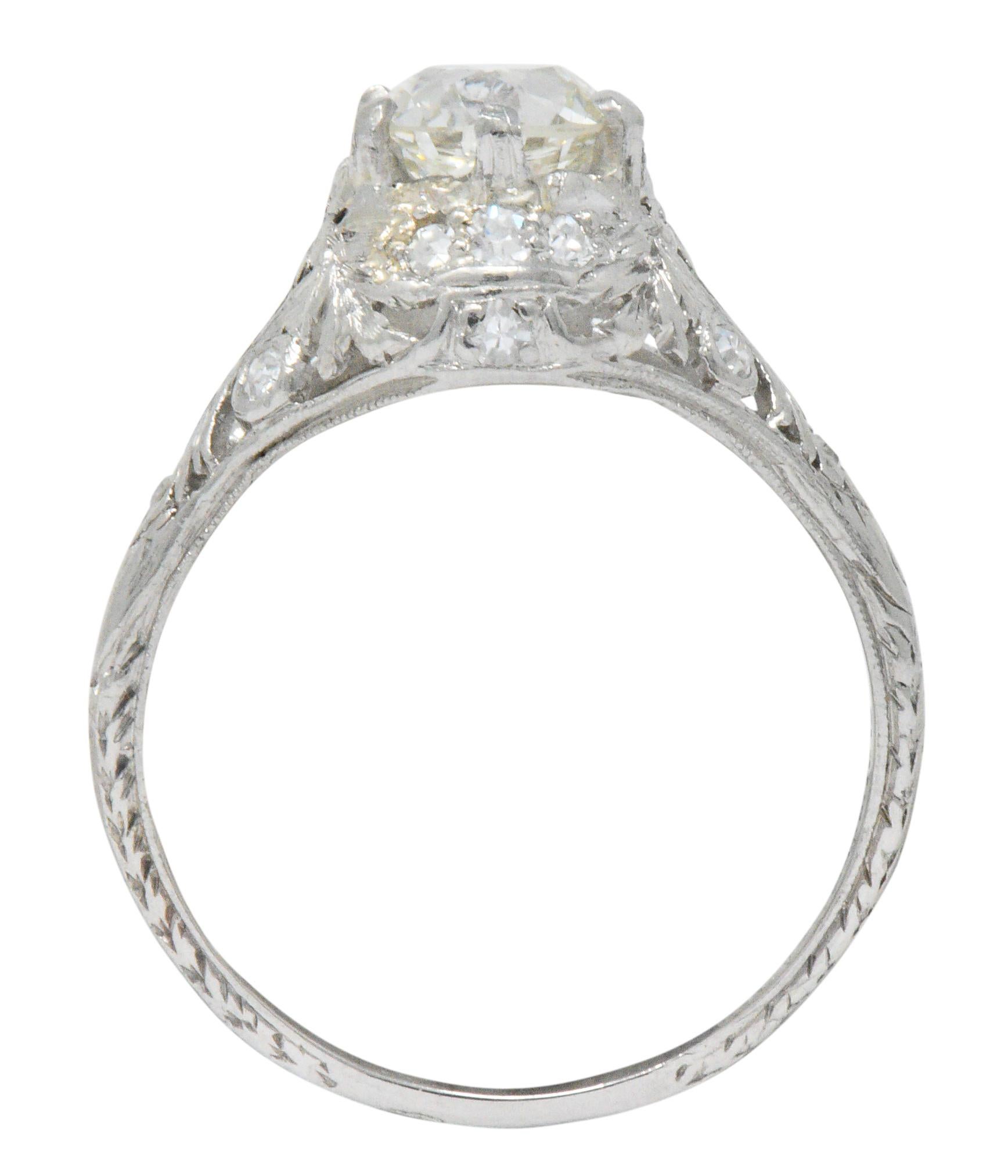 Edwardian 1.36 Carat Diamond Platinum Engagement Ring GIA 3