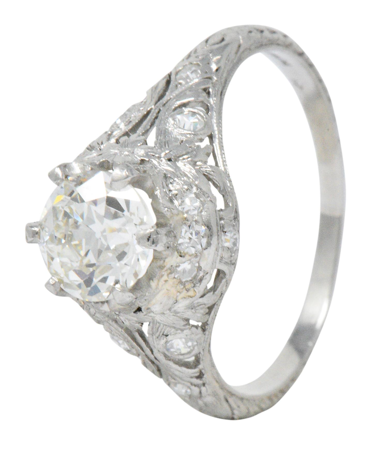 Edwardian 1.36 Carat Diamond Platinum Engagement Ring GIA 4