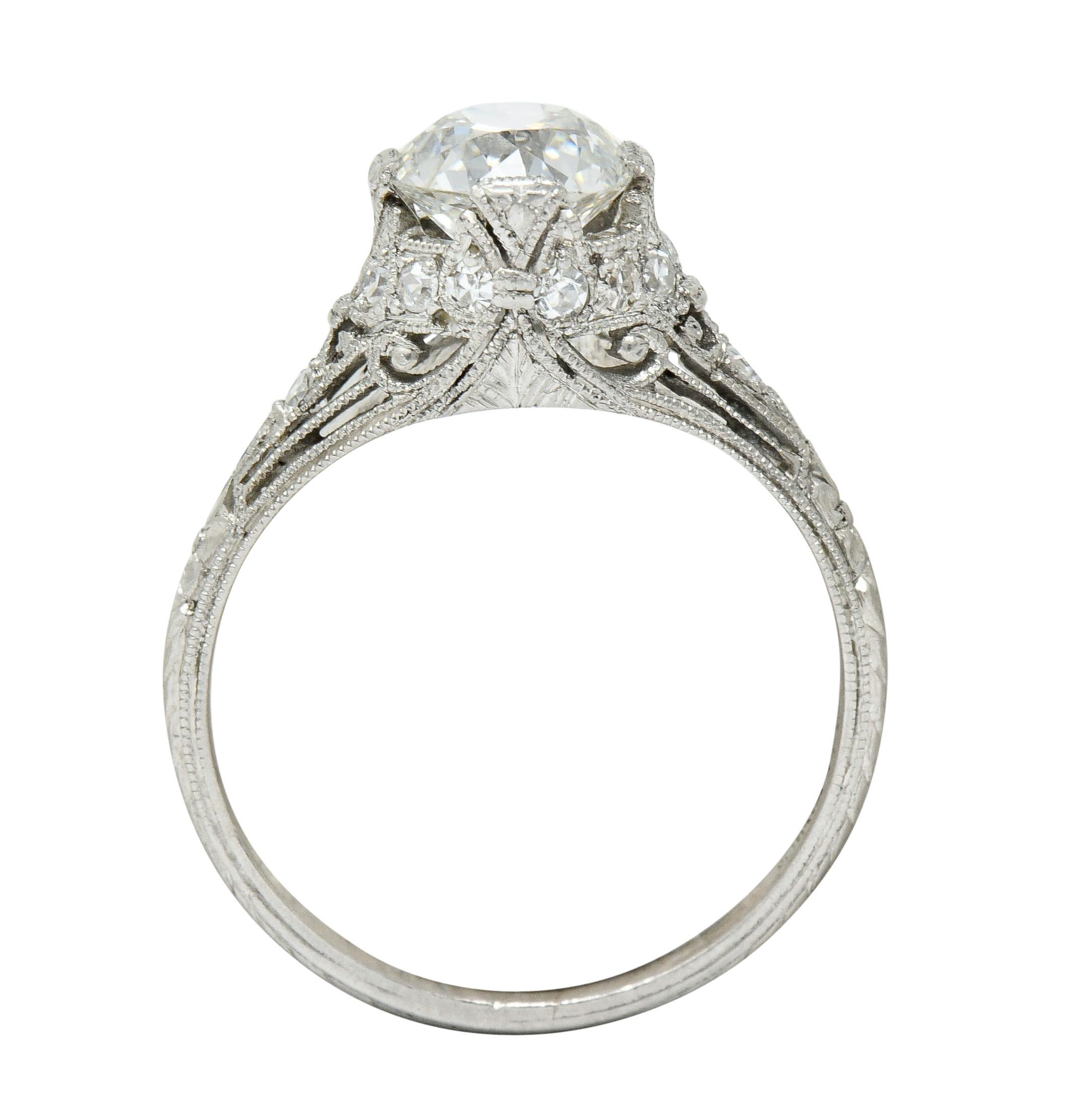 Edwardian 1.36 Carat Diamond Platinum Engagement Ring GIA 3