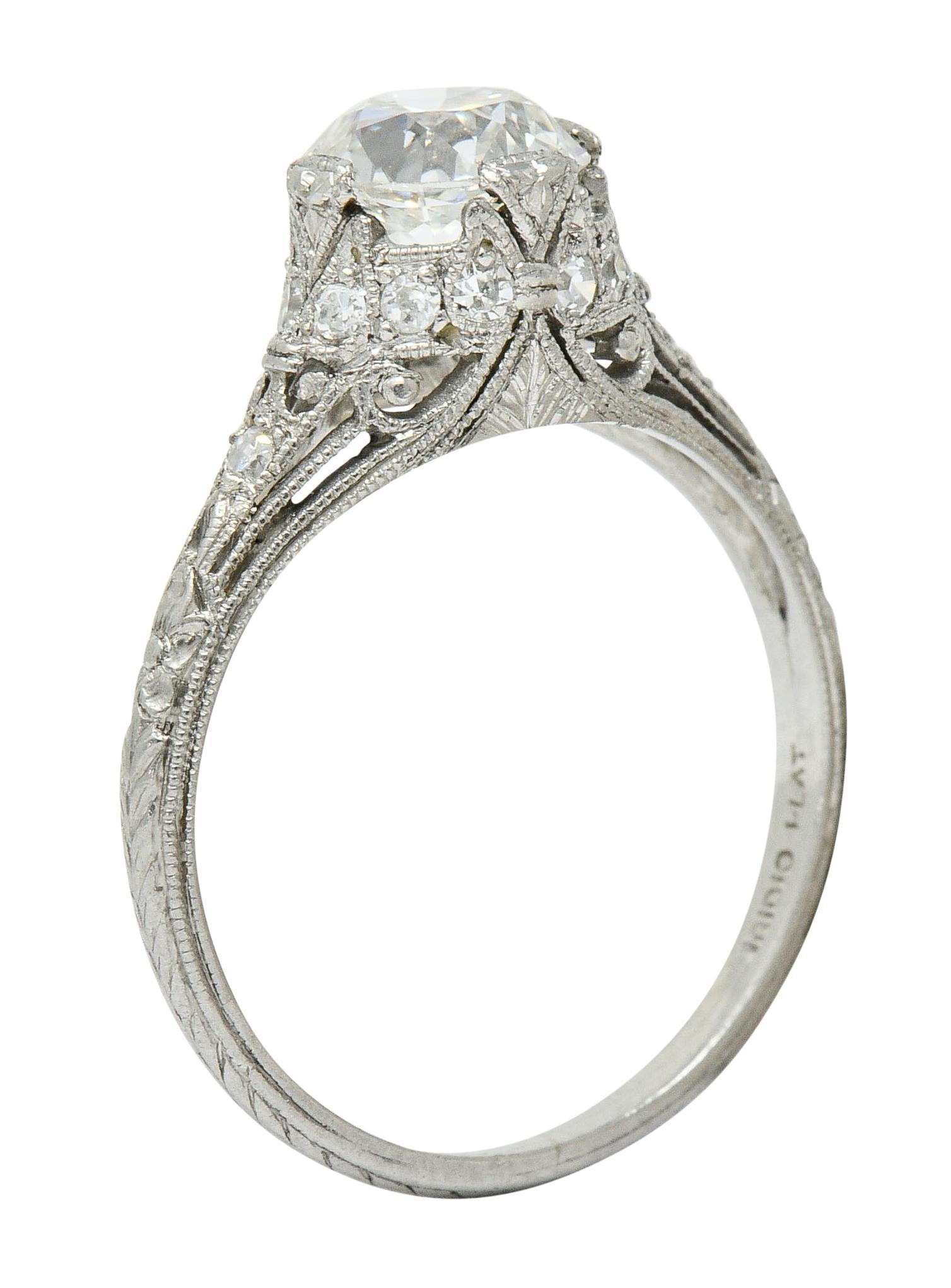 Edwardian 1.36 Carat Diamond Platinum Engagement Ring GIA 4