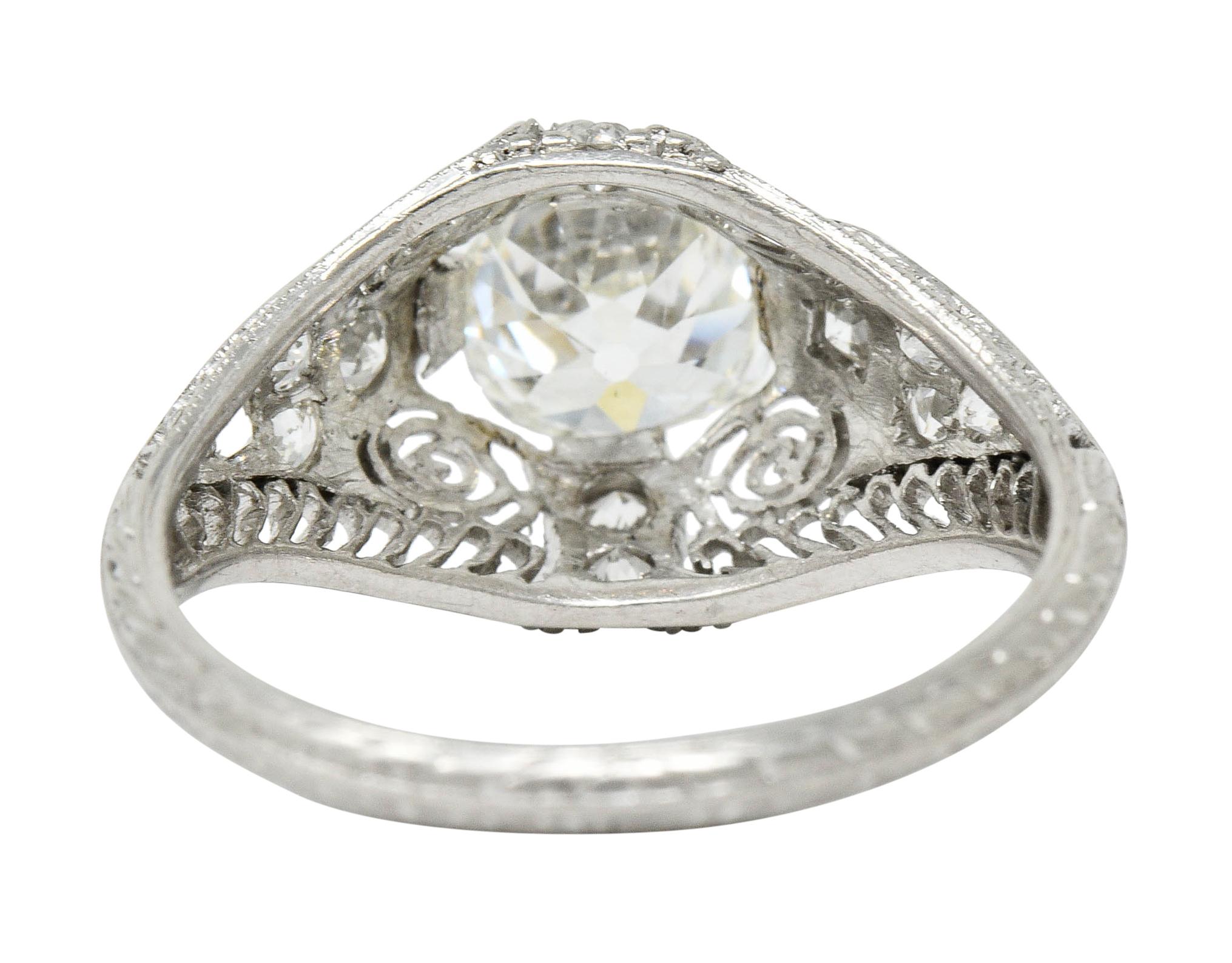 Edwardian 1.36 Carat Old Mine Diamond Platinum Engagement Ring GIA In Excellent Condition In Philadelphia, PA