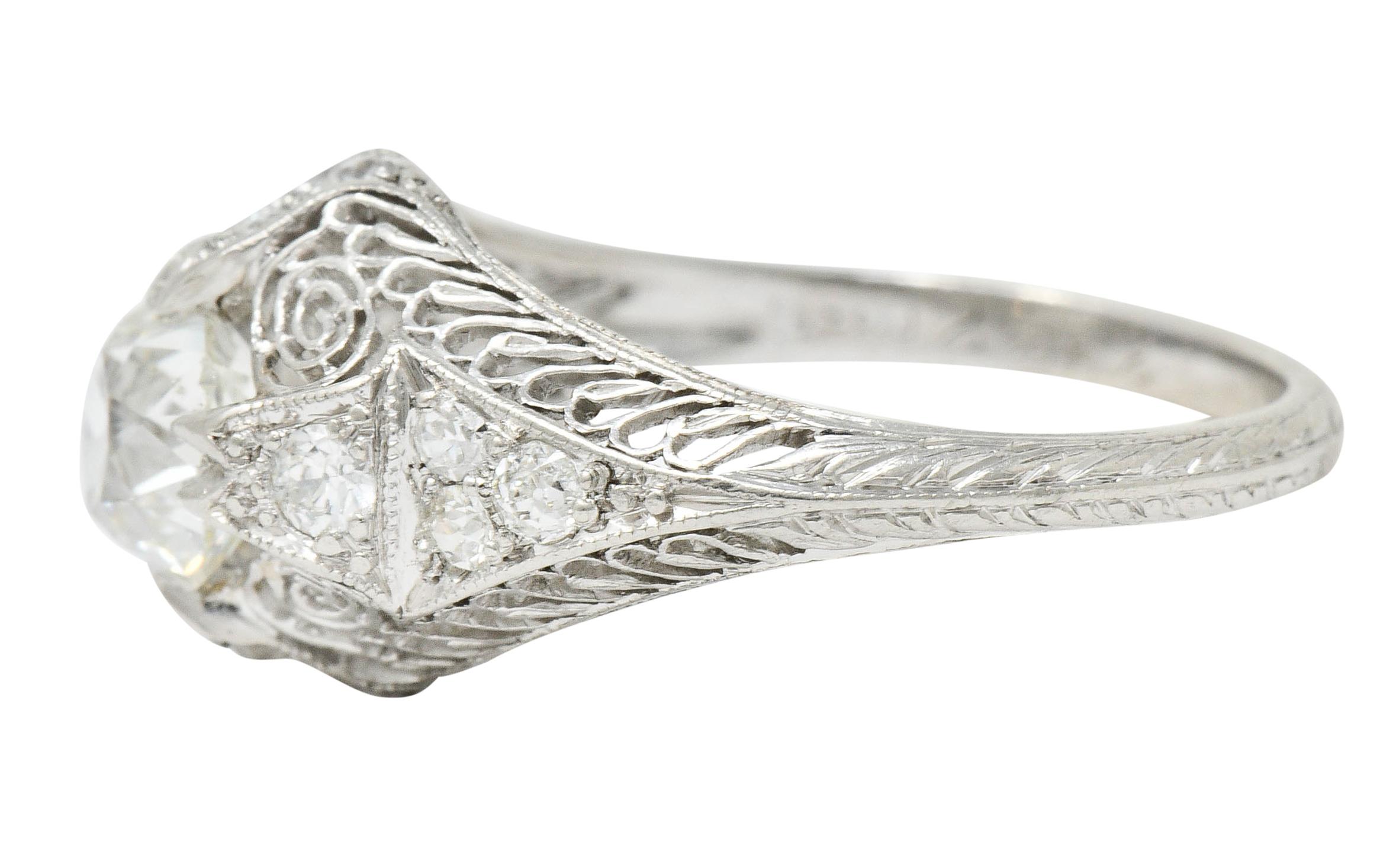 Women's or Men's Edwardian 1.36 Carat Old Mine Diamond Platinum Engagement Ring GIA