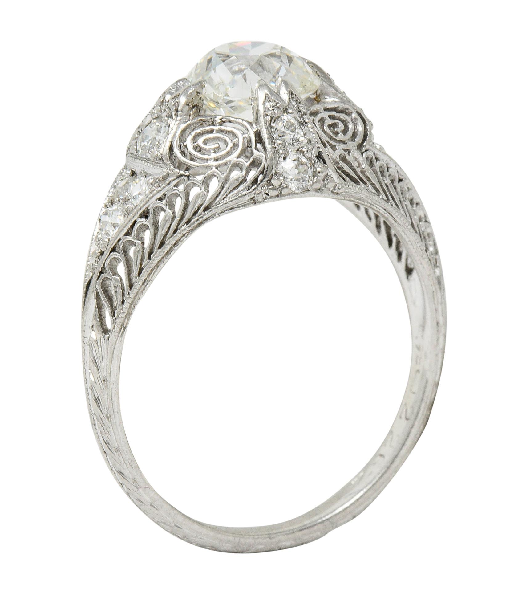 Edwardian 1.36 Carat Old Mine Diamond Platinum Engagement Ring GIA 3