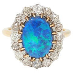 Edwardian 1.36 CTW Diamond Black Opal Platinum 14K Gold Antique Halo Ring