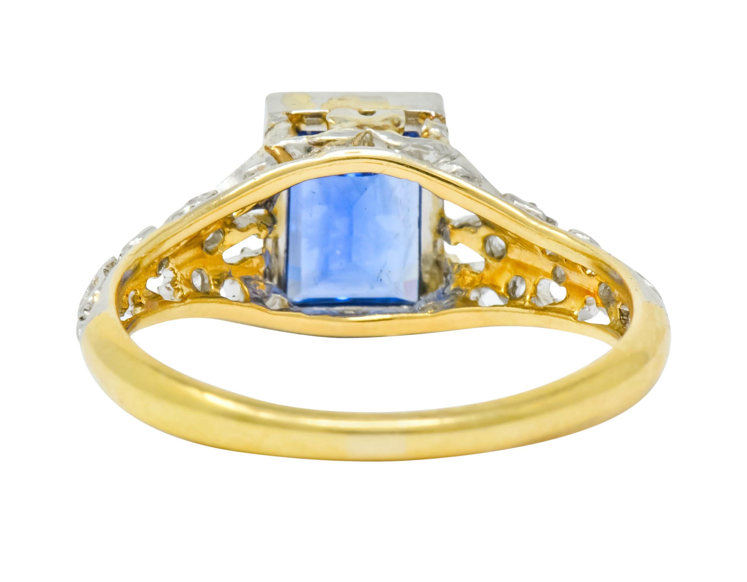 Edwardian 1.42 Carats No Heat Ceylon Sapphire Diamond Ring AGL In Good Condition In Philadelphia, PA