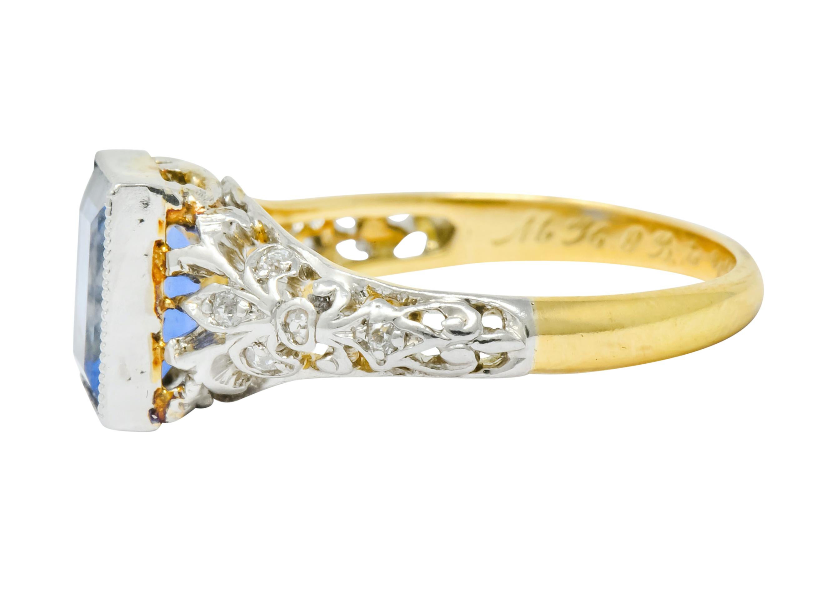 Women's or Men's Edwardian 1.42 Carats No Heat Ceylon Sapphire Diamond Ring AGL