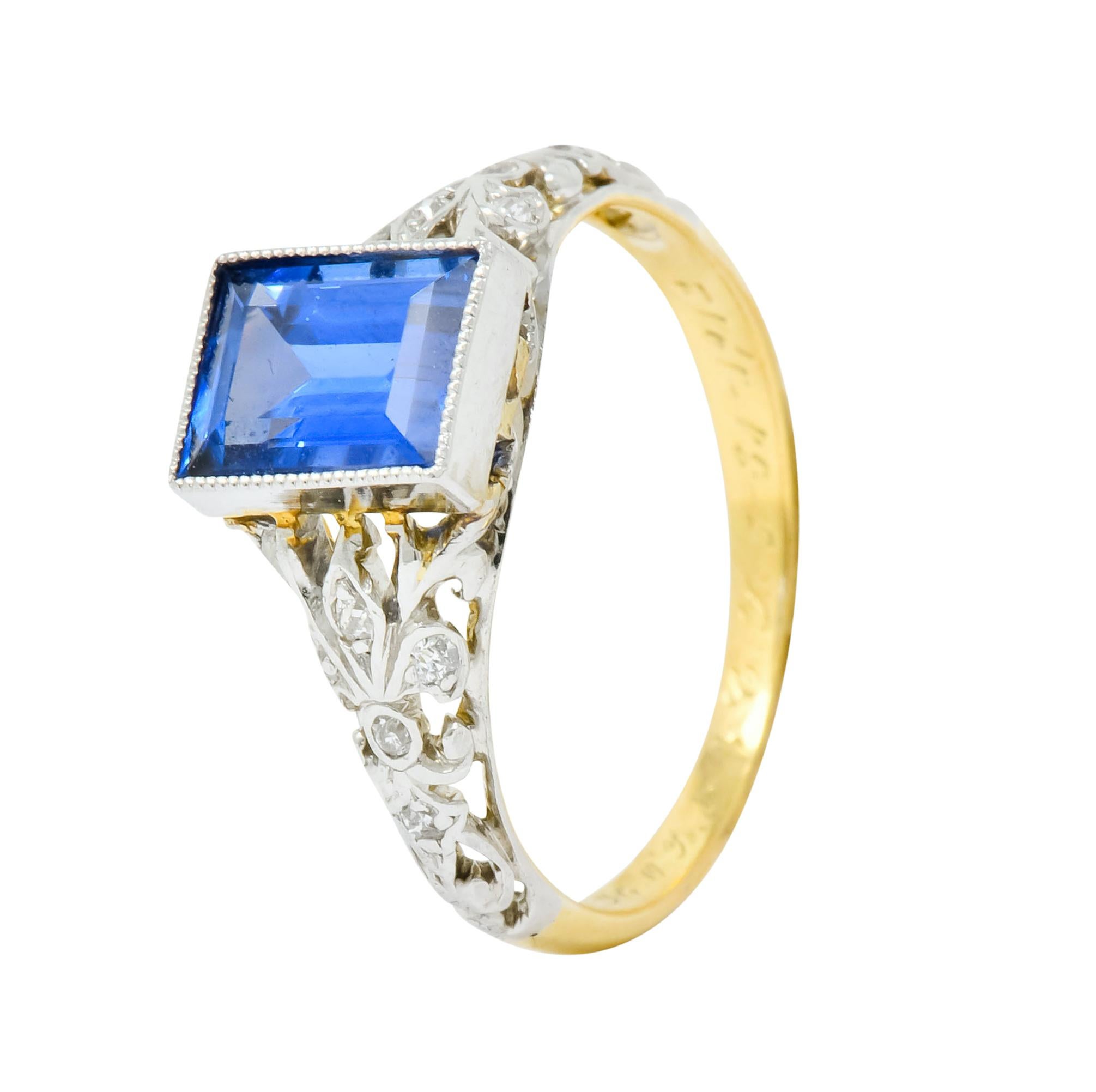 Edwardian 1.42 Carats No Heat Ceylon Sapphire Diamond Ring AGL 7