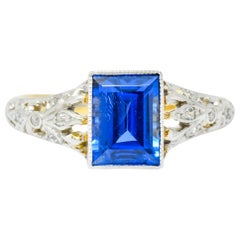 Edwardian 1.42 Carats No Heat Ceylon Sapphire Diamond Ring AGL
