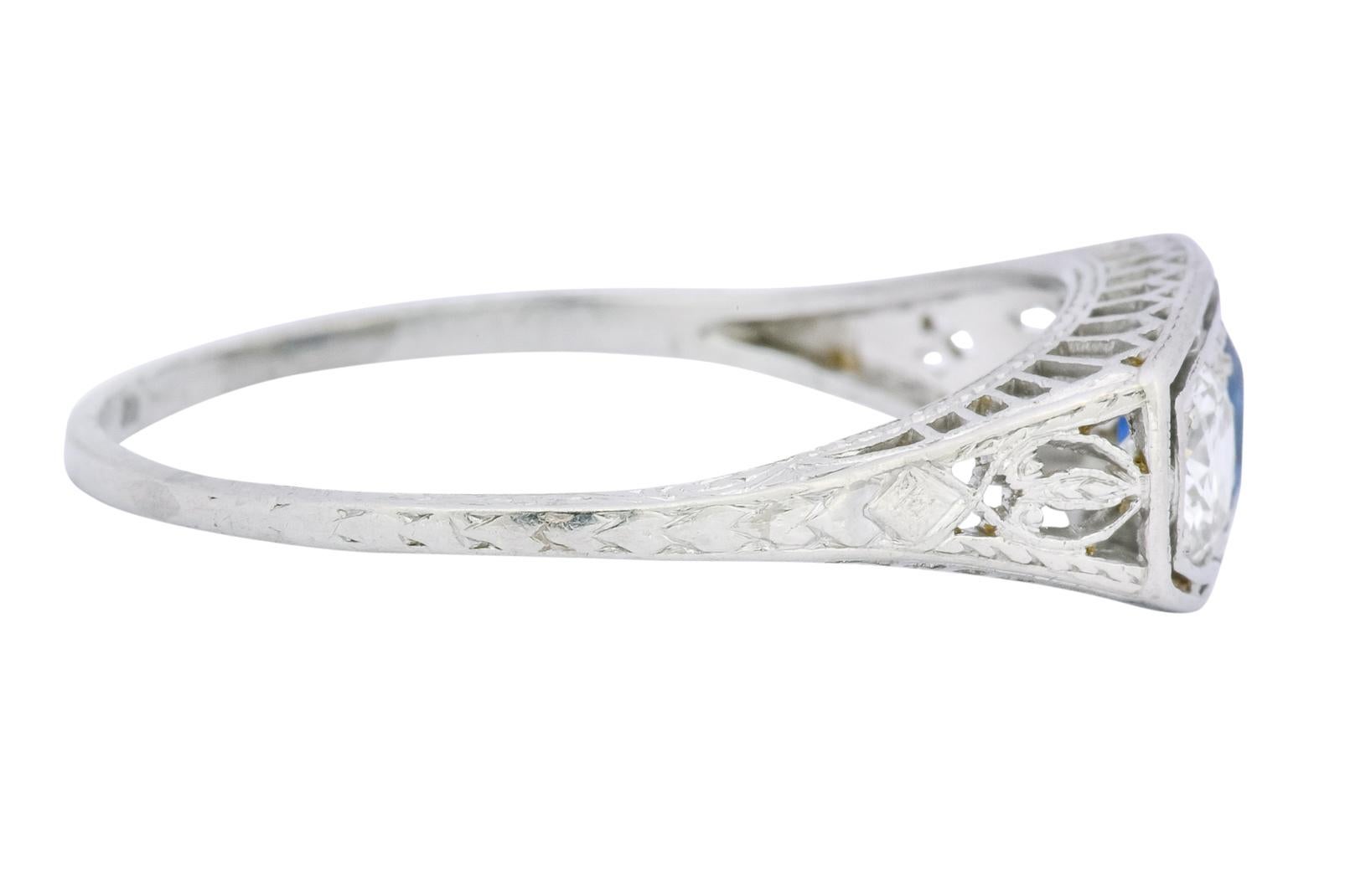 Oval Cut Edwardian 1.38 Carat Diamond Sapphire Platinum Three-Stone Band Ring