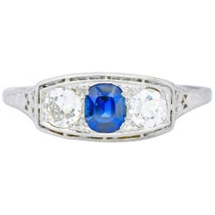 Edwardian 1.38 Carat Diamond Sapphire Platinum Three-Stone Band Ring