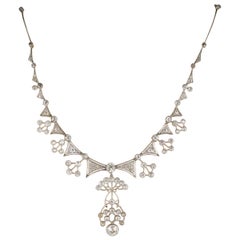 Edwardian 13.95 Carat Diamond Platinum Rare Statement Necklace