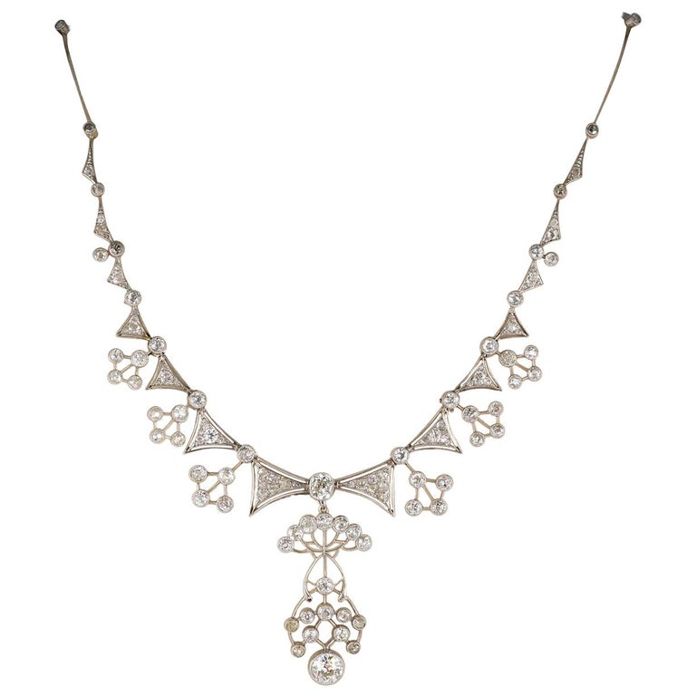 Edwardian 13.95 Carat Diamond Platinum Rare Statement Necklace For Sale ...