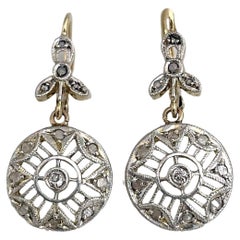 Edwardian 14 Karat Gold 0.23 Carat Old Cut Diamond Openwork Lever-Back Earrings