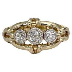 Edwardian 14 Karat Gold 0.42 Carat Old Cut Diamond Three-Stone Ring