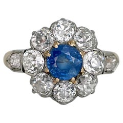 Anello edoardiano in oro 14 carati con zaffiro SI da 0,70 carati e diamanti da 1,40 carati