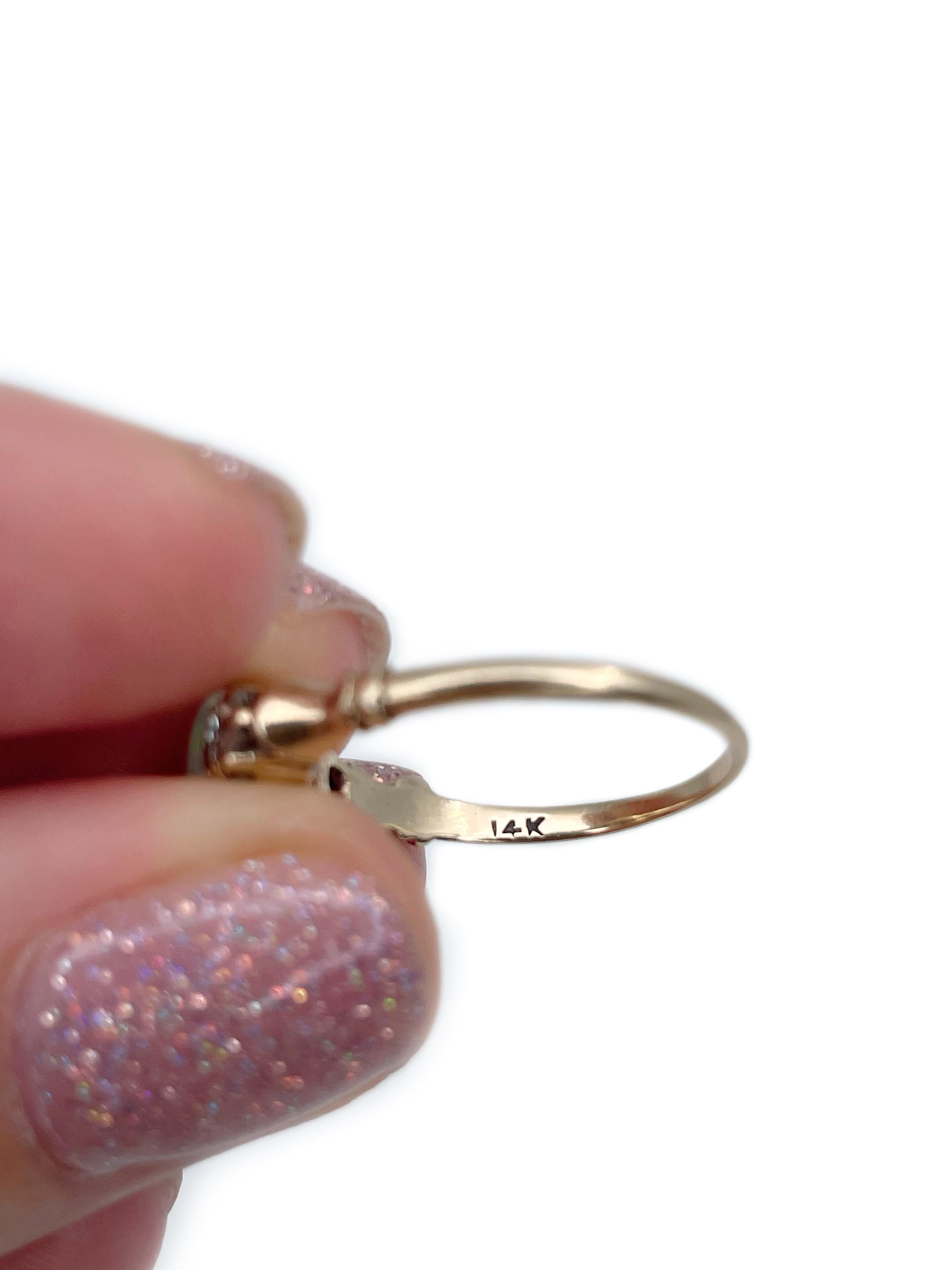 Edwardian 14 Karat Gold Cabochon Cut Opal Diamond Three Stone Ring 1