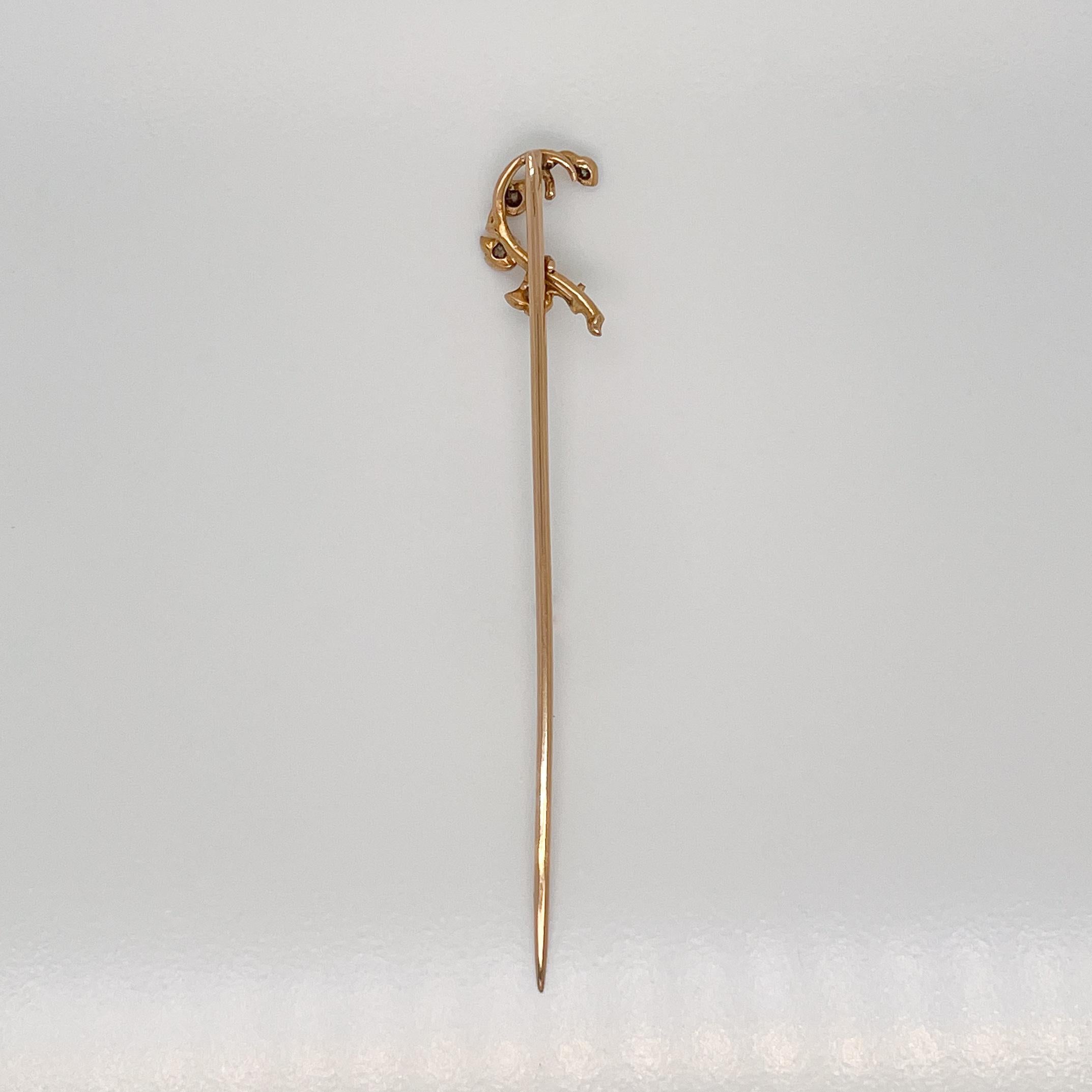 Edwardian 14 Karat Gold & Diamond Branch & Vine Stick Pin   For Sale 4