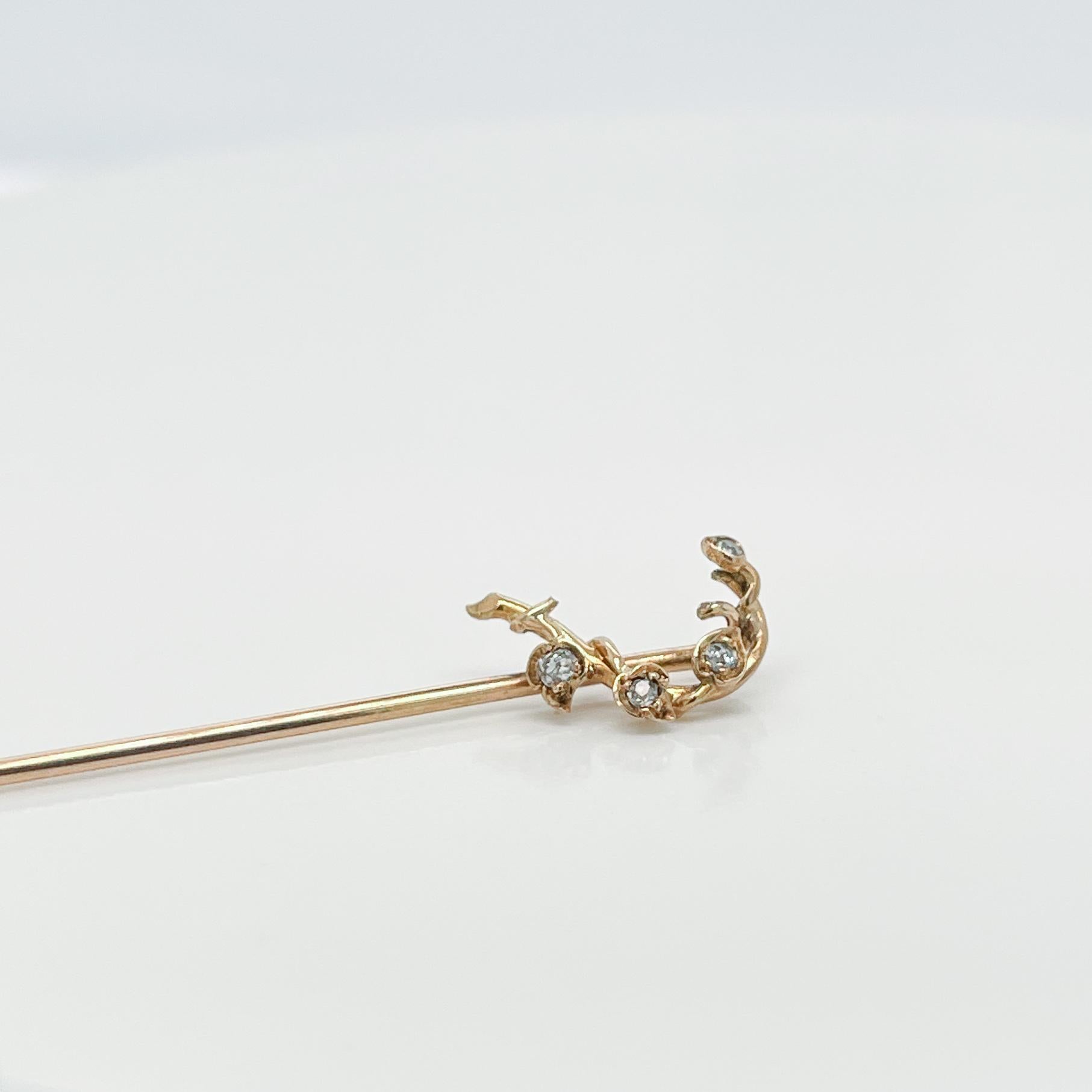 Edwardian 14 Karat Gold & Diamond Branch & Vine Stick Pin   In Good Condition For Sale In Philadelphia, PA