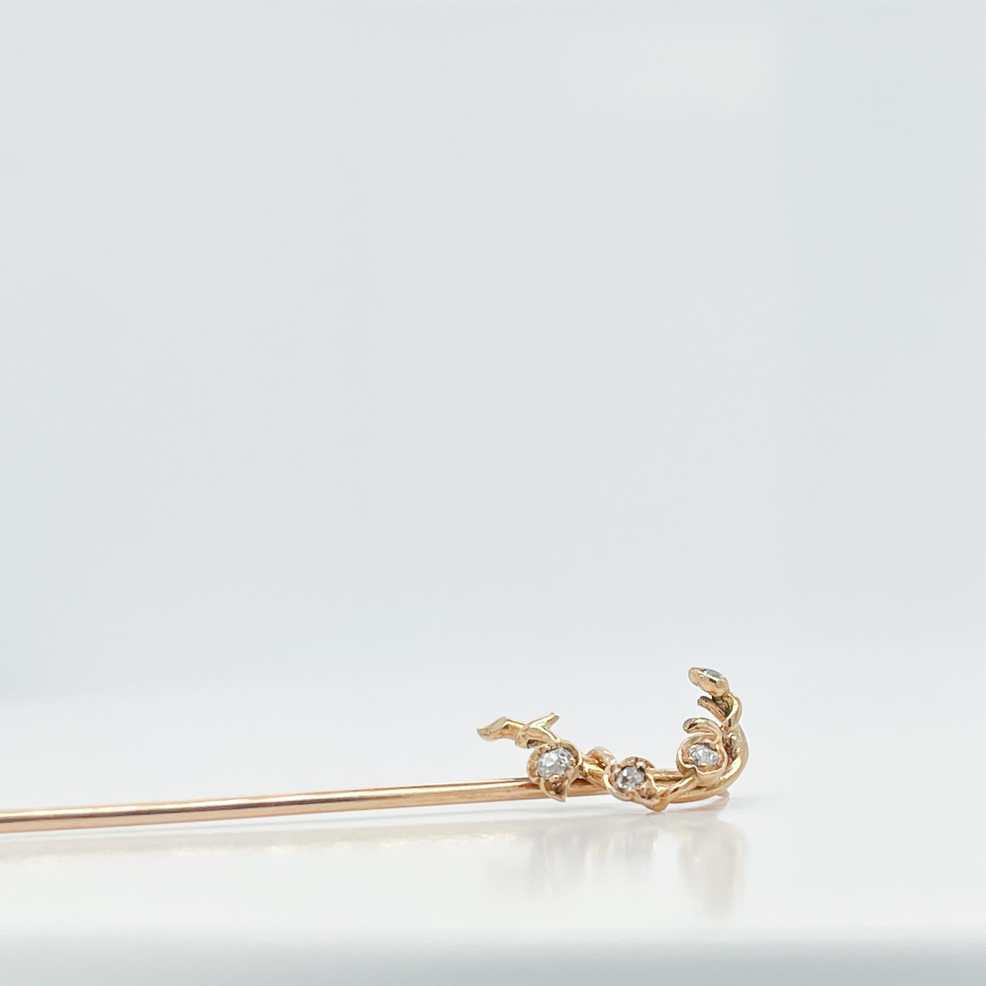 Women's or Men's Edwardian 14 Karat Gold & Diamond Branch & Vine Stick Pin   For Sale