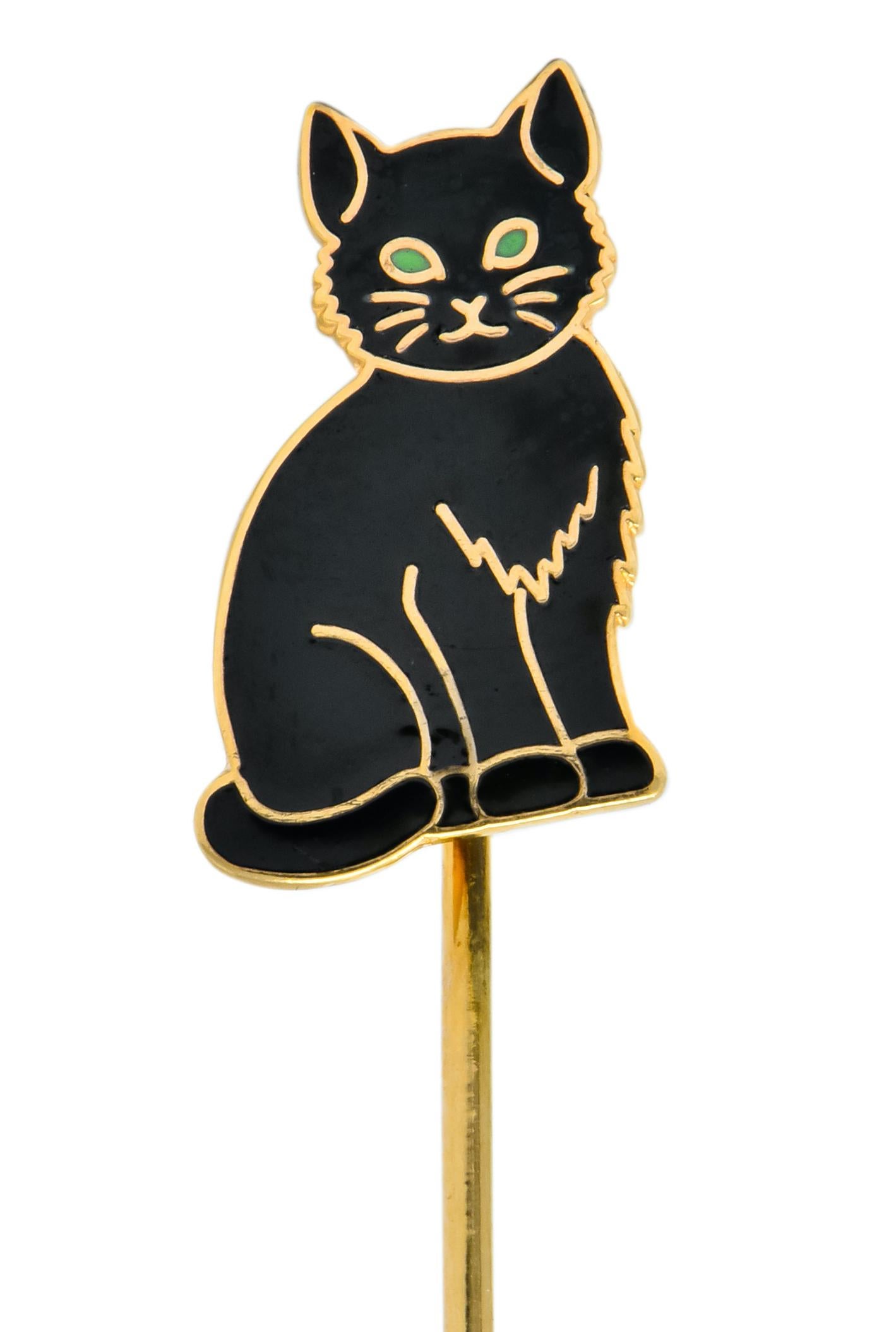 Edwardian 14 Karat Gold Enamel Black Cat Stick Pin 2