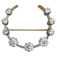 Broche Edwardienne en or 14 carats, diamant ancien de taille européenne, croissant de lune