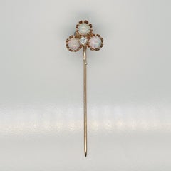 Edwardian 14 Karat Gold, Opal, & Diamond Clover Shaped Stick Pin